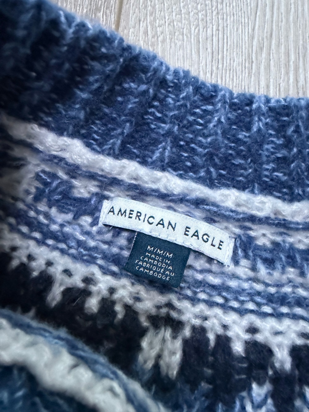 American Eagle Snow Stopper Sweater Blue Fair Isle apres ski aspen cozy mockneck - Picture 5 of 8